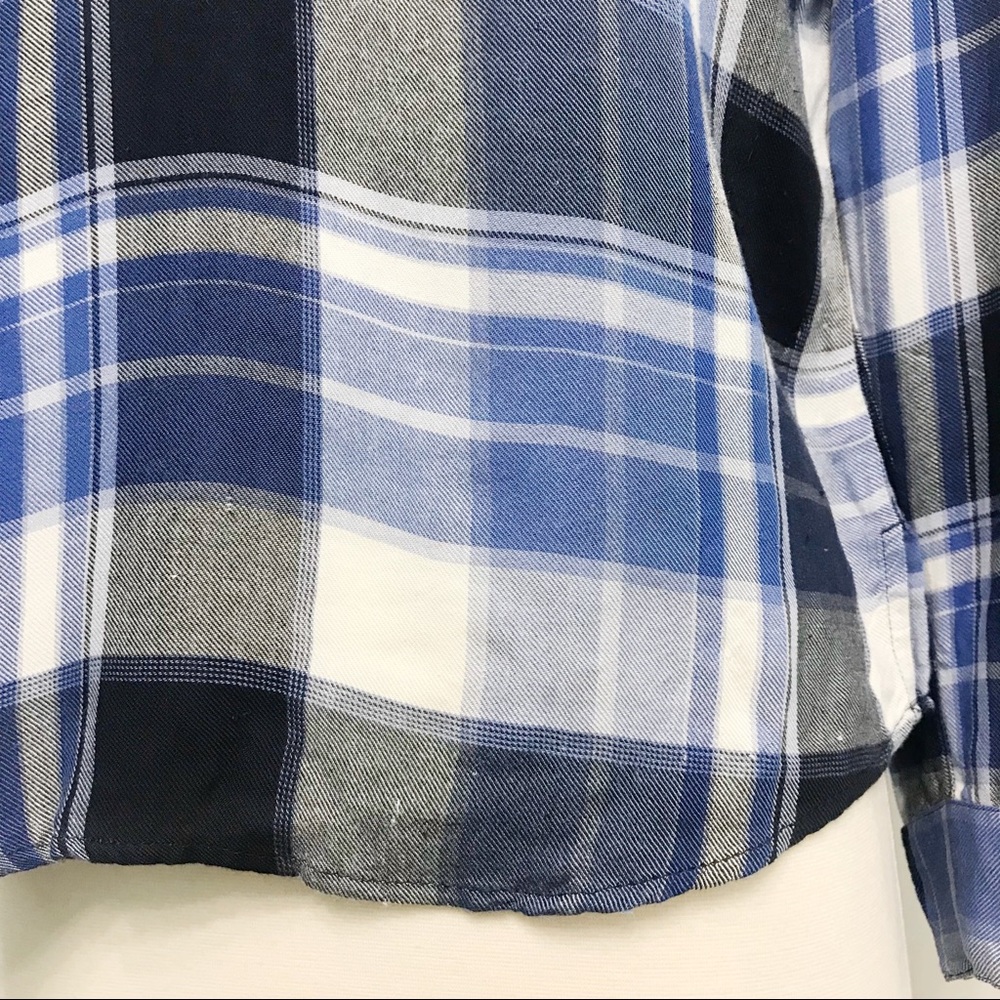 talbots | roxbury blue plaid lace-up blouse petite s - Picture 6 of 8